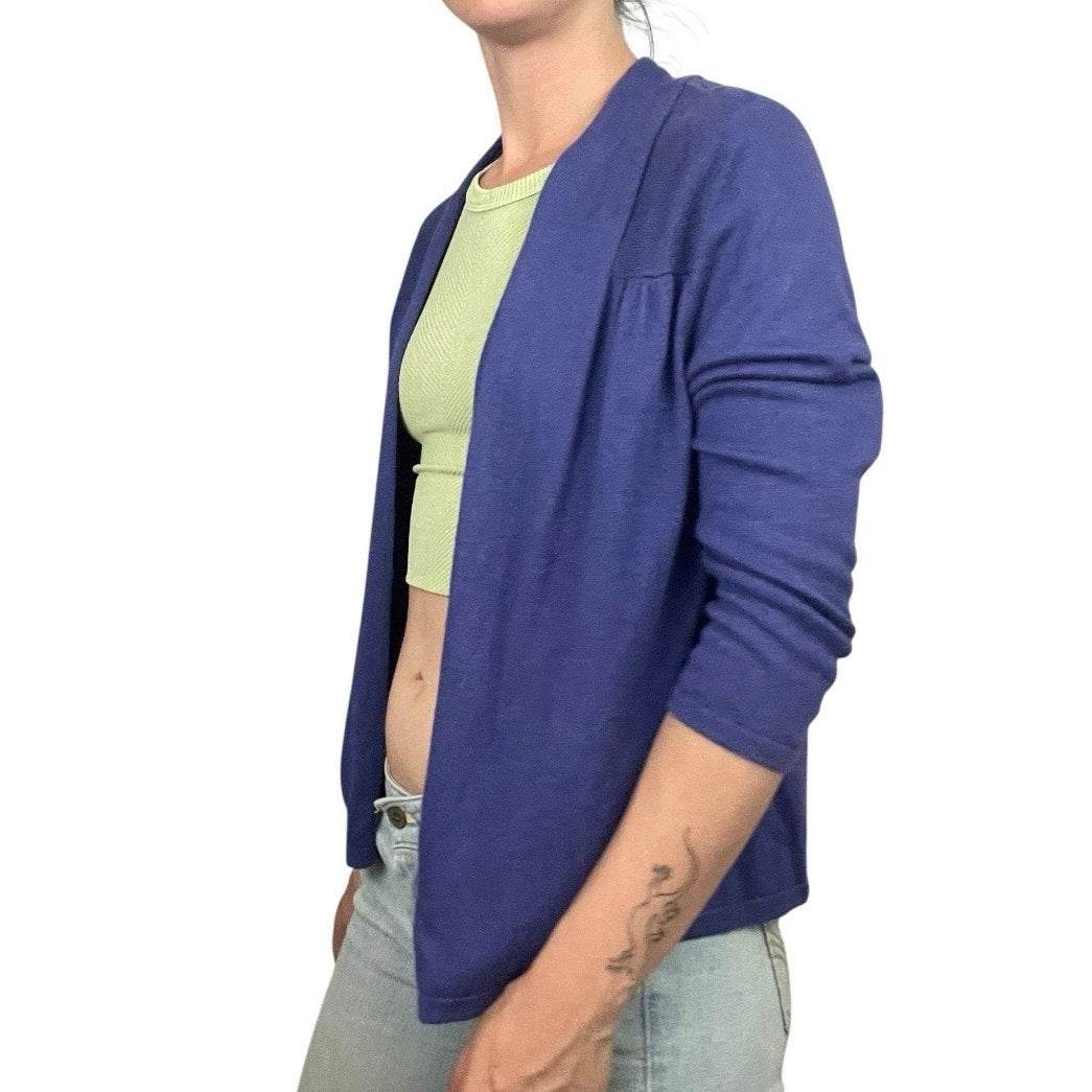Chico's Soft Blue Cropped Sleeve Cardigan Sweater