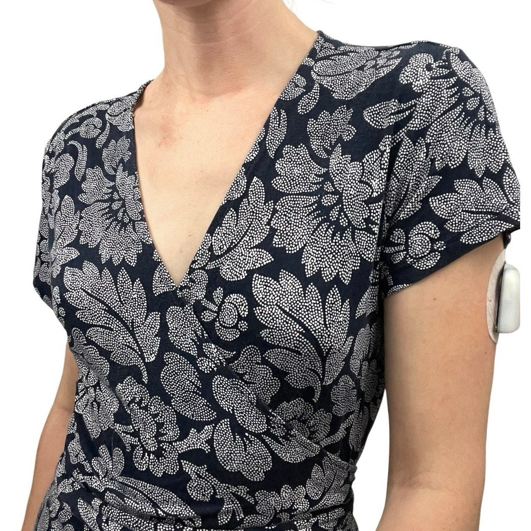 LOFT Navy Blue & White Floral Wrap Mini Dress