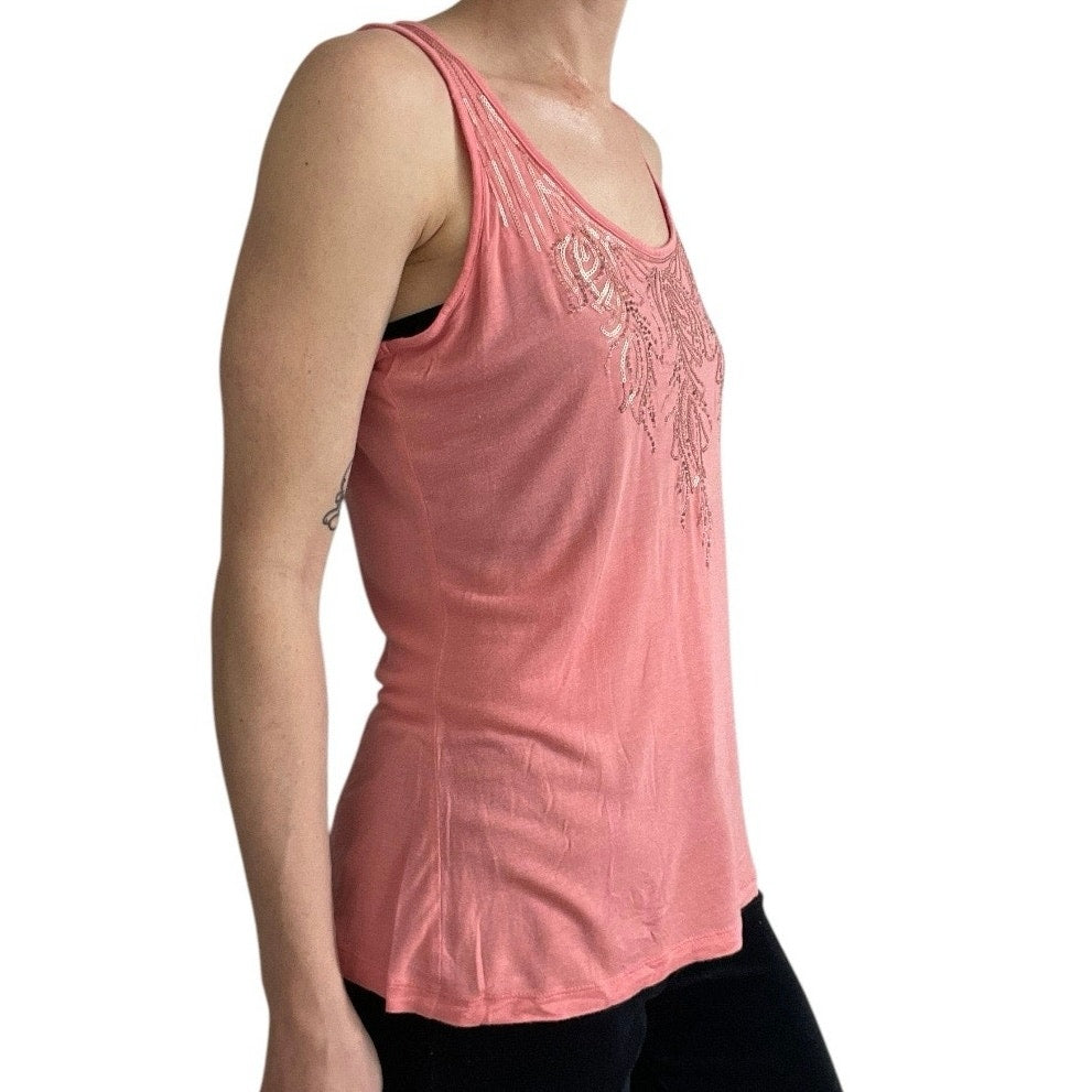 Apt. 9 Pink & Gold Sequin Beaded Tank Top