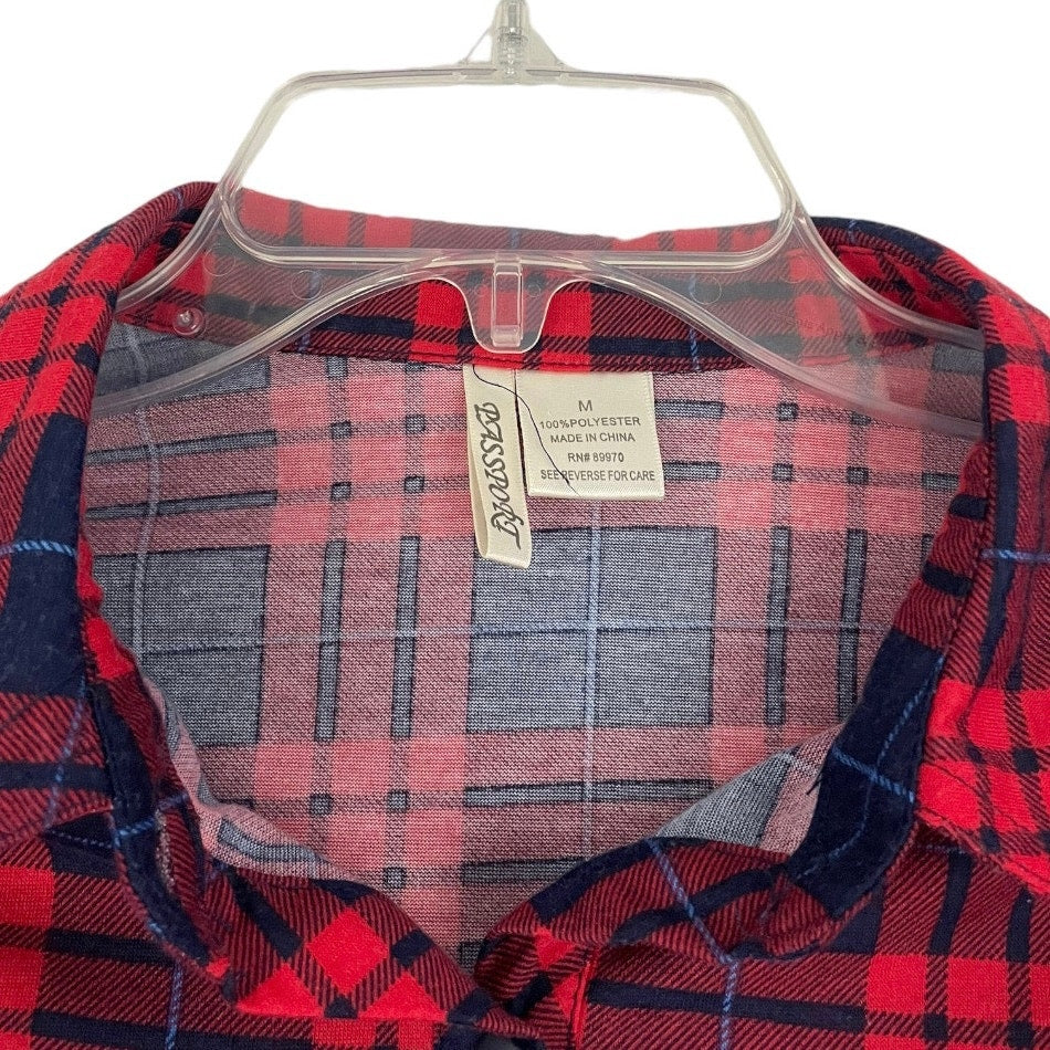 Passport Red and Navy Blue Plaid Soft Long Sleeve Button Down Shirt