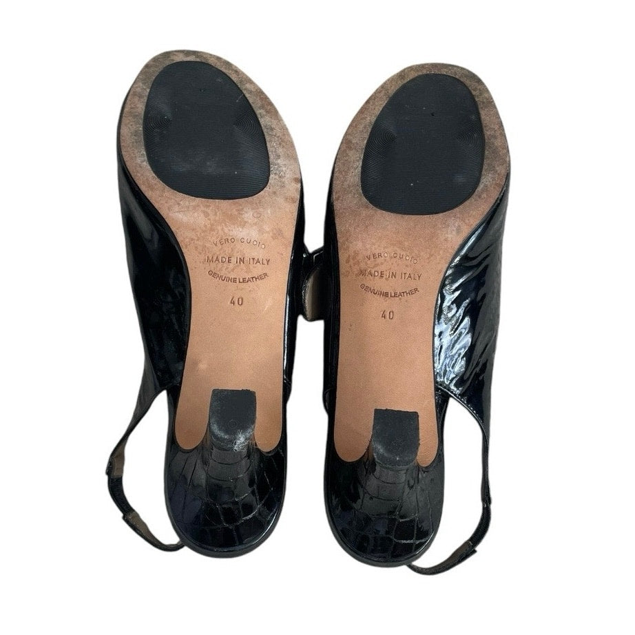 Anyi Lu Black Genuine Leather Buckle Open Toe Heels