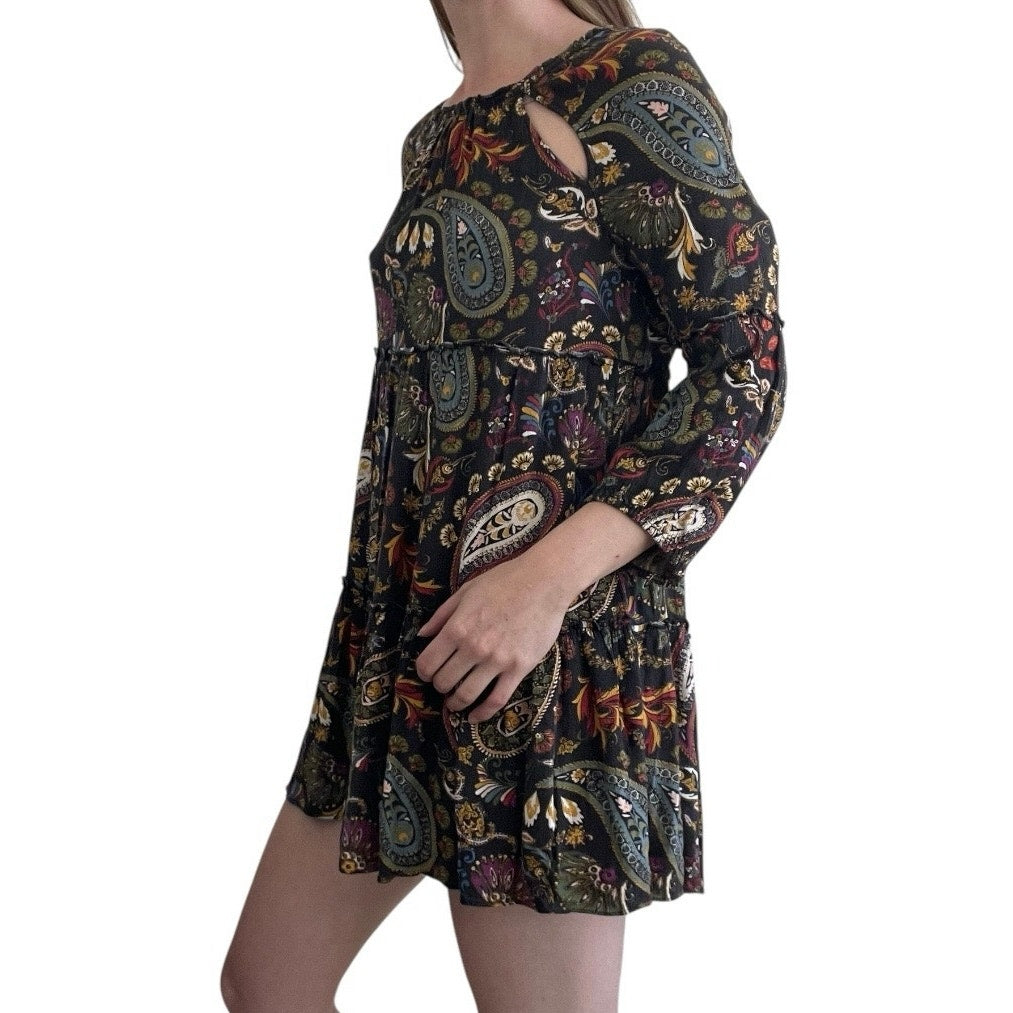 American Eagle Outfitters Long Sleeve Boho Open Back Mini Dress