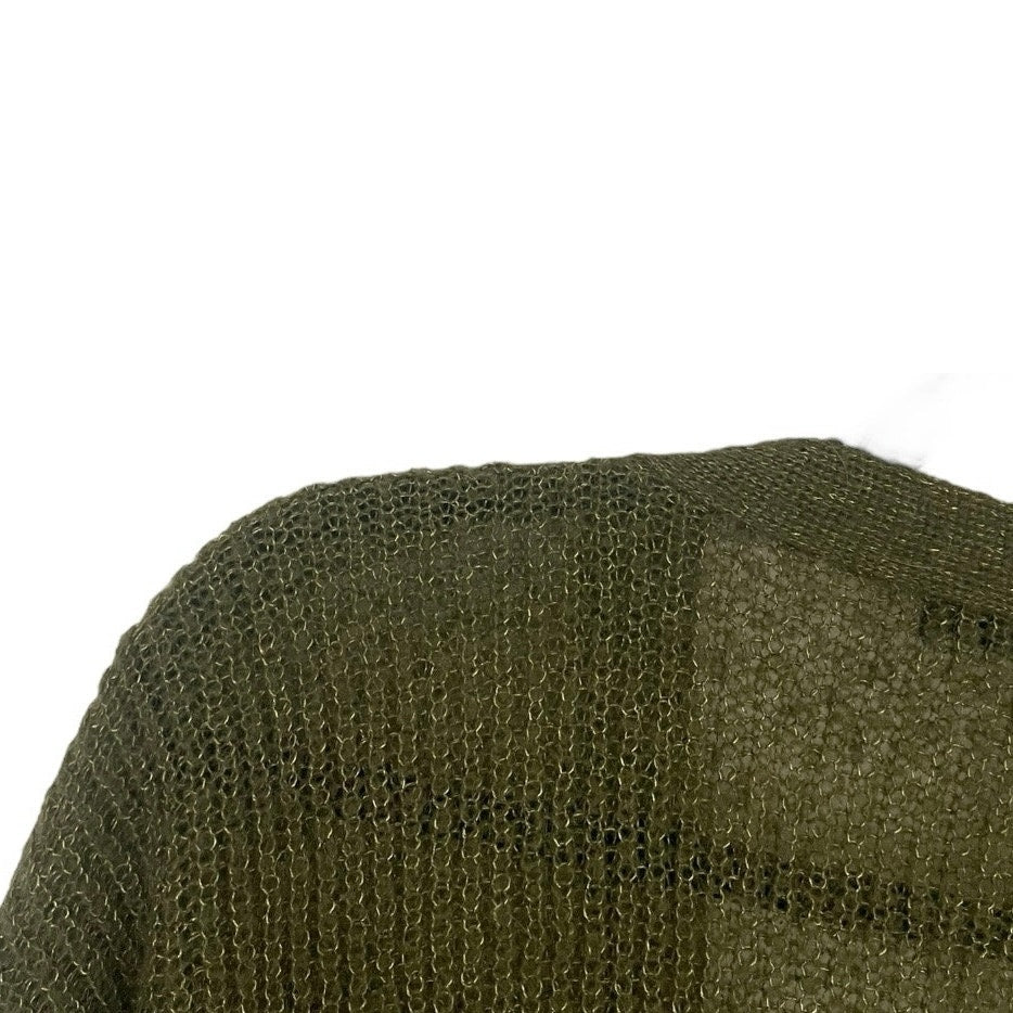 Kensie Olive Green & Gold Metallic Knit Button Down Cardigan Sweater