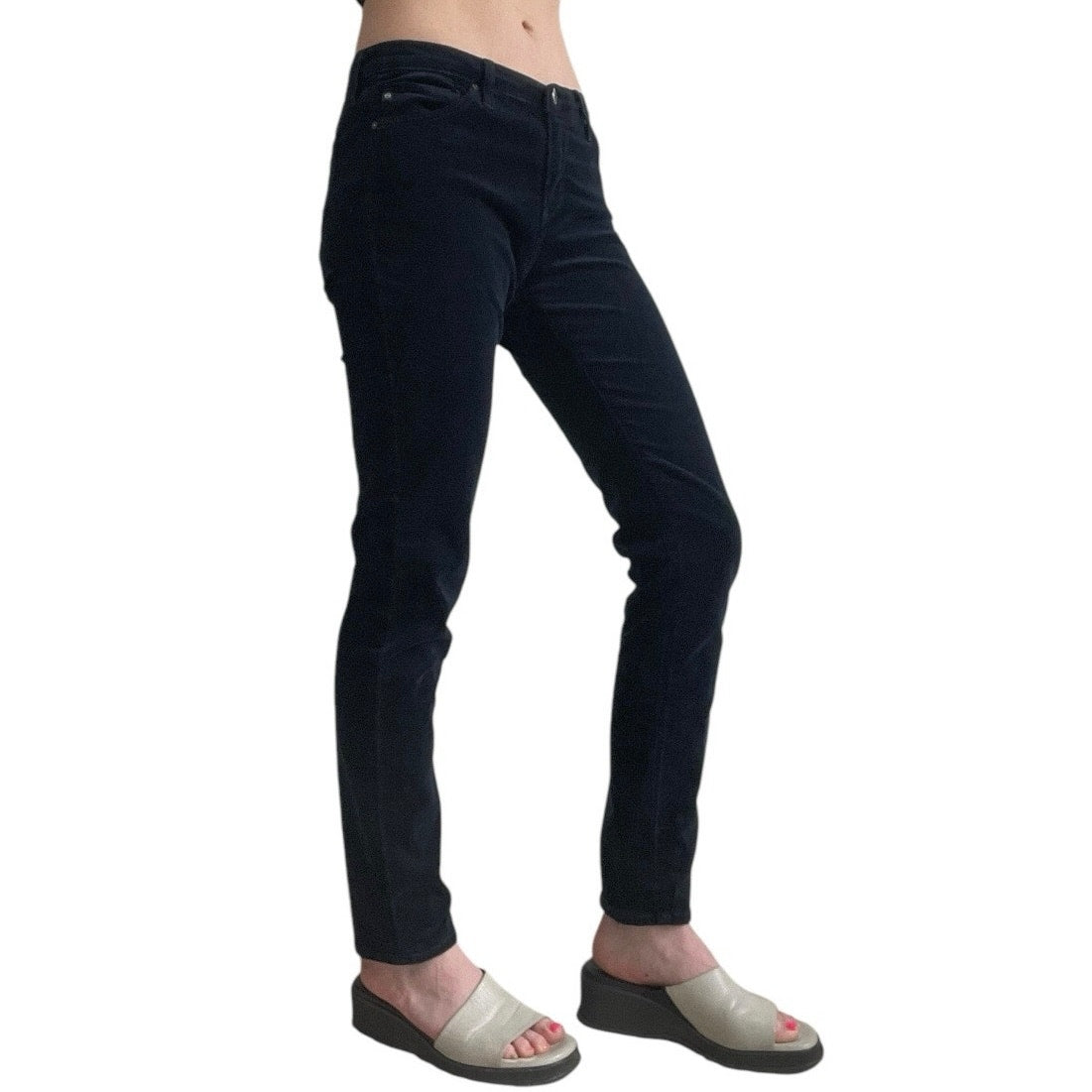 Ag Adriano Goldschmied The Prima Mid-Rise Cigarette Navy Blue Corduroy Pants