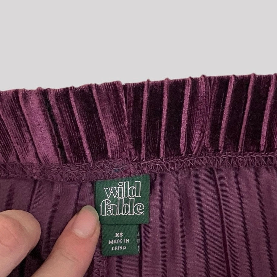 Wild Fable Purple Crushed Velvet Pleated High Rise Flare Pants