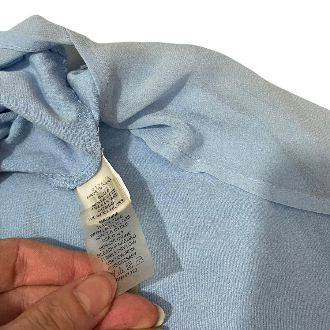 Soft Light Blue Short Sleeve Blouse with Sheer Paneling
