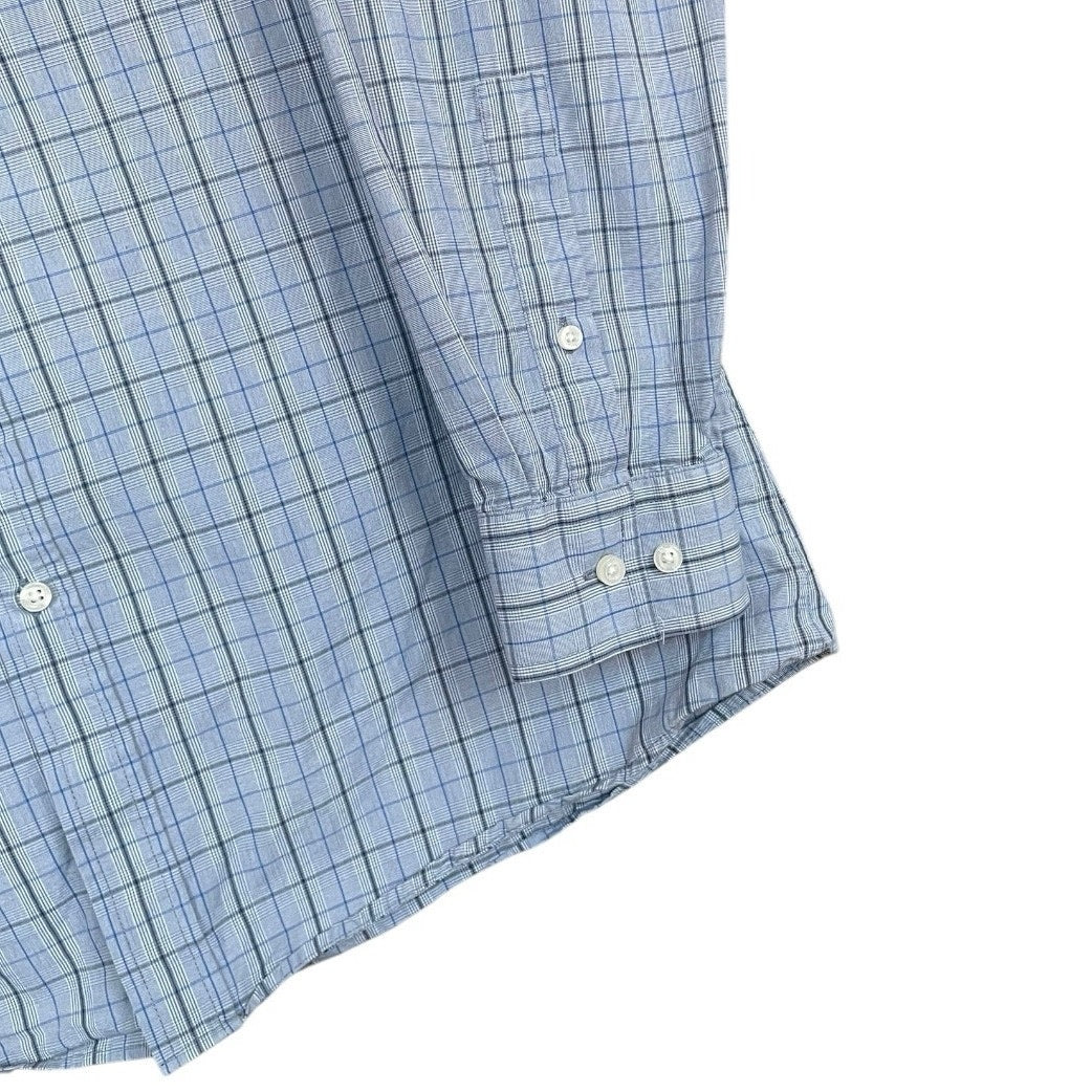 JACHS Mens Blue & Grey Plaid 80's Doubles Long Sleeve Button Down Shirt