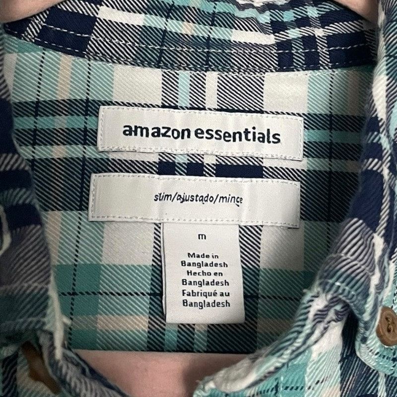 Amazon Essentials Mens Blue Plaid Slim Fit Long Sleeve Button Down Shirt