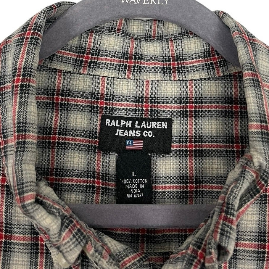 Ralph Lauren Jeans Co. Vintage Mens Red & Grey Plaid Button Down Shirt