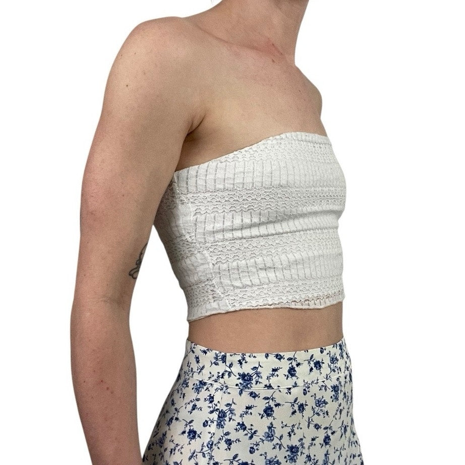 Glassons White Lace Strapless Cropped Bandeau Top