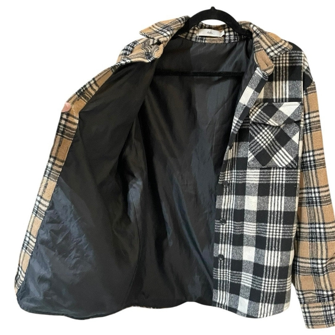 Adika Beige and Black Plaid Button Down Jacket