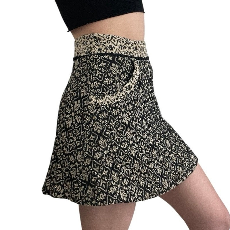 Free People Boho Black and White Mini Skirt
