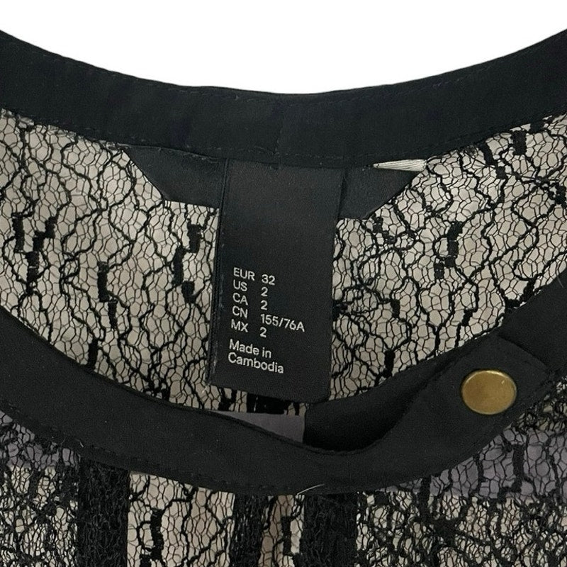 H&M Sheer Black Lace Keyhole Tank Top Blouse
