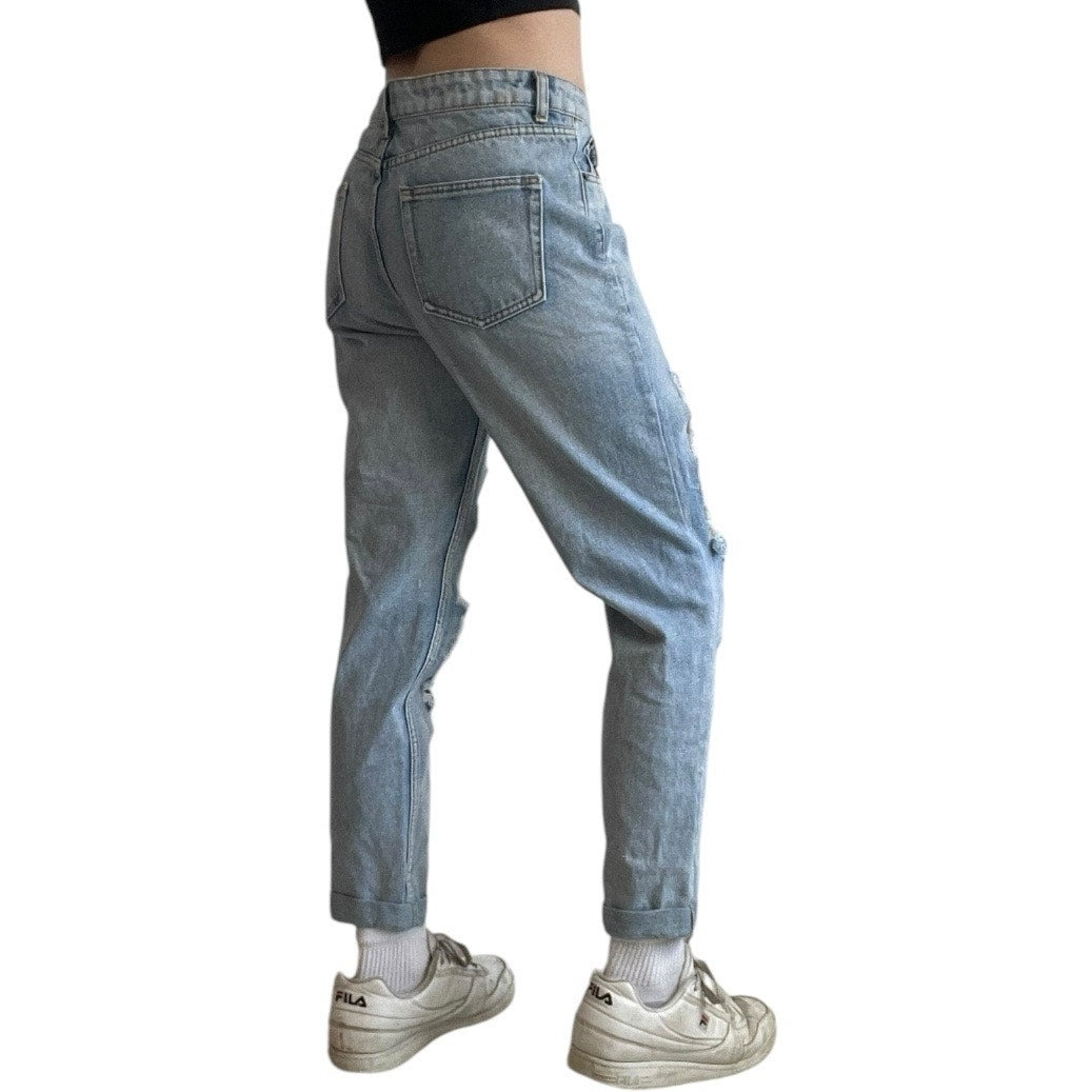 The Rockn Rev Super Distressed High Rise Light Wash Cuffed Jeans