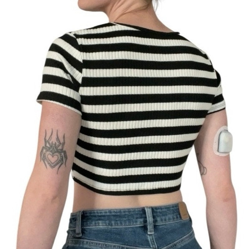 Love Culture Black & White Striped Ribbed Cropped Top