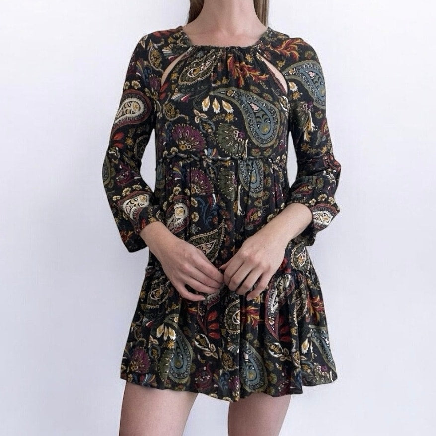 American Eagle Outfitters Long Sleeve Boho Open Back Mini Dress