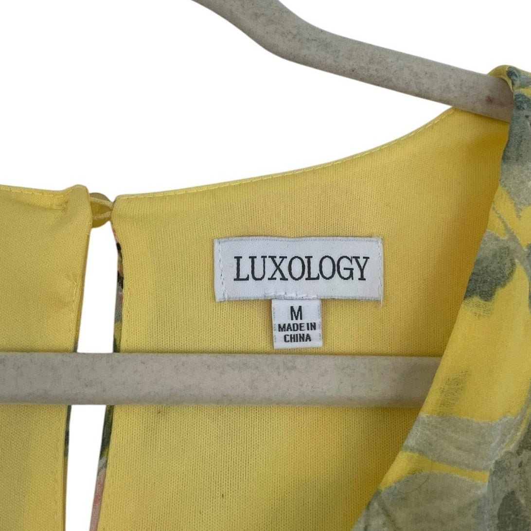 Luxology Yellow Floral Tiered Puff Half Sleeve V-Neck Maxi Dress