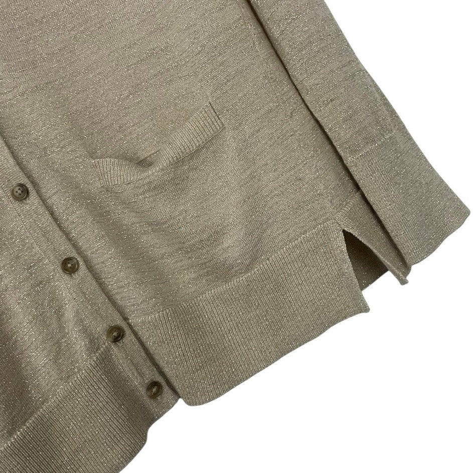 Ann Taylor LOFT Glittery Metallic Gold Cream Button Down Cardigan Sweater