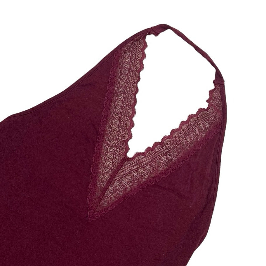 American Eagle Outfitters Essentials Soft Maroon Lace Trim Bodysuit