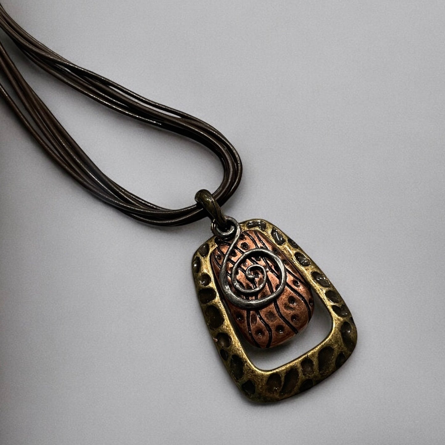 Vintage Gold Bronze & Silver Funky Layered Pendant Chunky Necklace