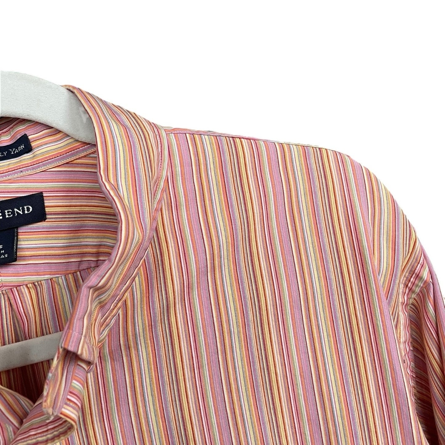 Lands' End Mens Pink Striped Super Fine 2-Ply Yarn Button Down Shirt
