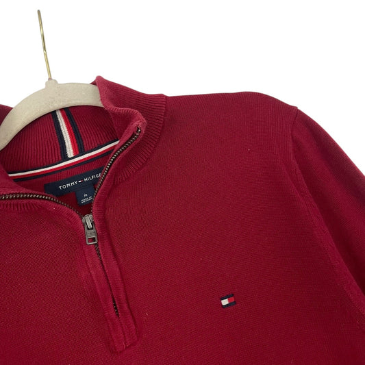 Tommy Hilfiger Mens Red Quarter Zip Sweatshirt