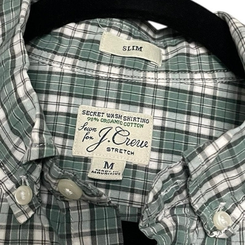 Sewn for J. Crew Mens Green Plaid Secret Wash Stretch Slim Fit Button Down Shirt