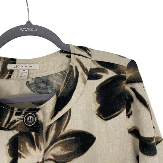 JM Collection Vintage Watercolor Cream & Brown Floral Button Down