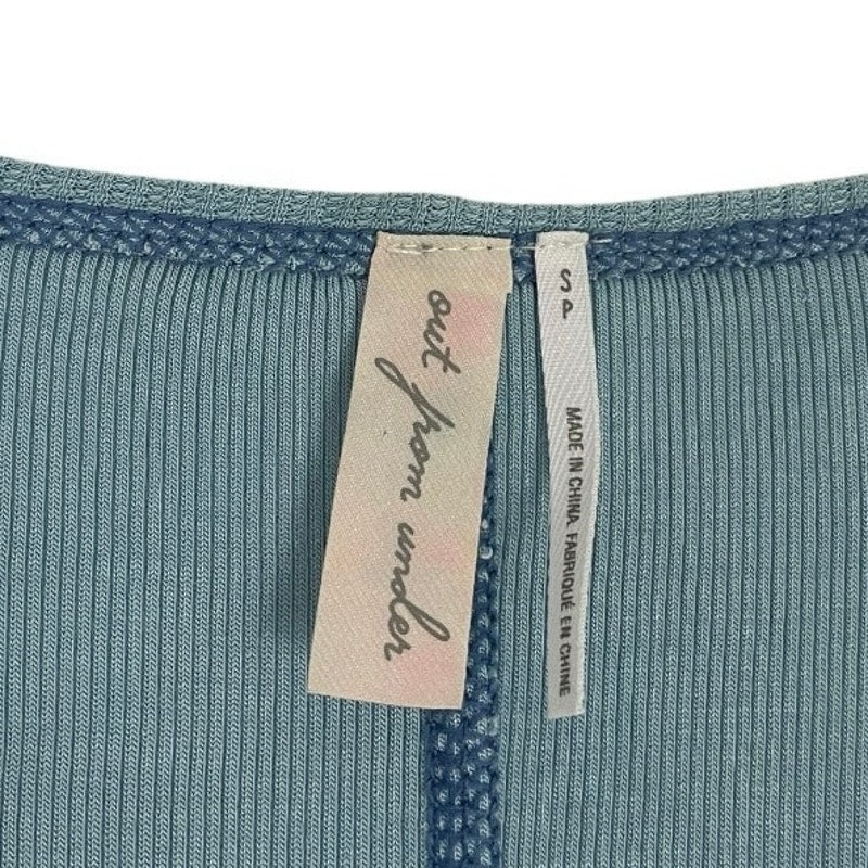 Out From Under Blue Contrast Stitch Patchwork Long Sleeve Cropped Top