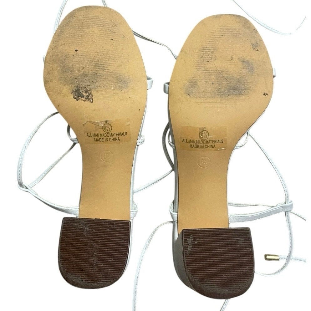 Lulus White Strappy Lace Up Faux Leather Open Toe High Block Heels