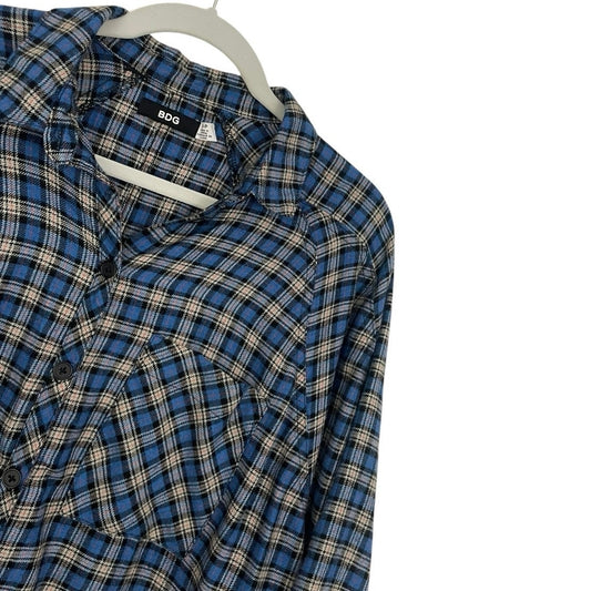 BDG Blue Plaid Oversized Flannel Button Down Top