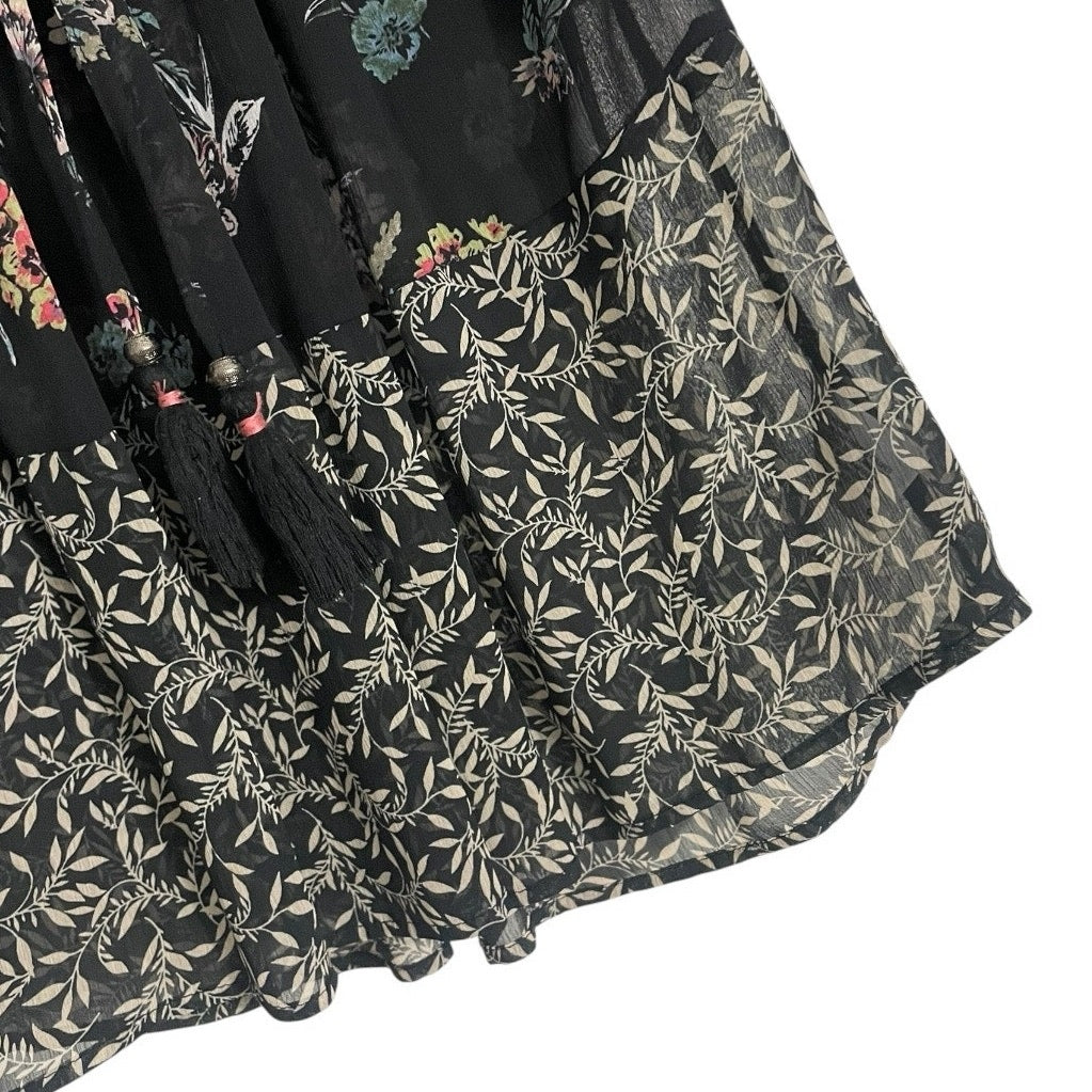 Knox Rose Sheer Black Boho Floral Short Sleeve Blouse