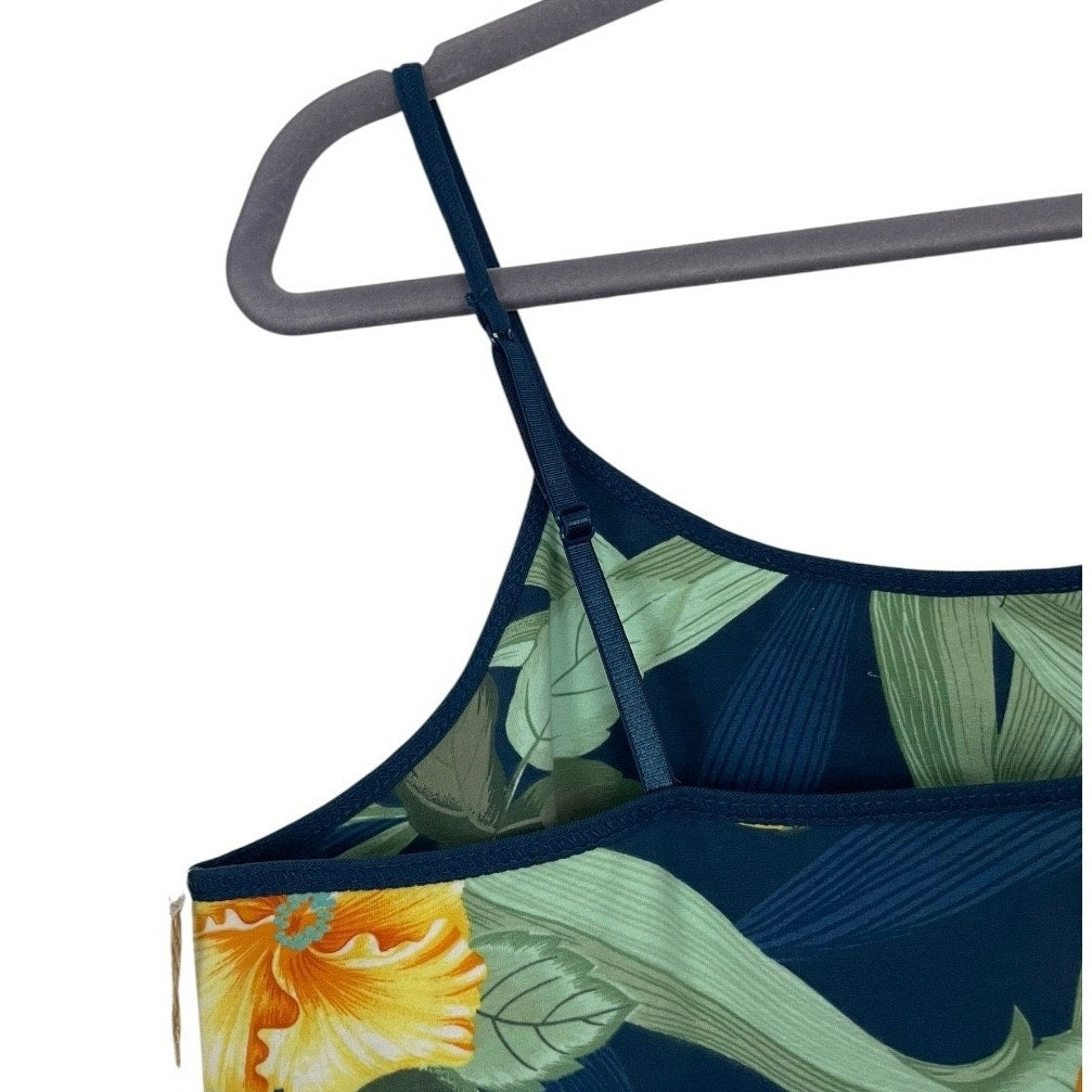 NWT Caribbean Joe Navy Blue & Yellow Floral Tropical Tank Top