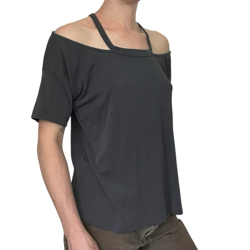 Harlowe & Graham Grey Cold Shoulder Short Sleeve Blouse