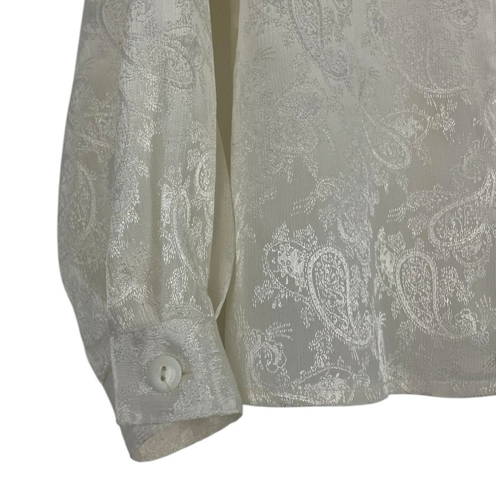 Norton McNaughton Petites Vintage Cream Sheer Paisley Button Down Blouse