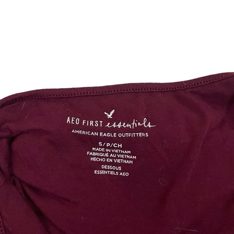 American Eagle Outfitters Essentials Soft Maroon Lace Trim Bodysuit