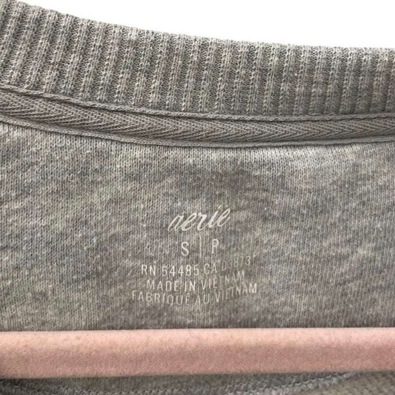 Aerie Grey 06 Graphic Striped Sleeves Crewneck Sweatshirt