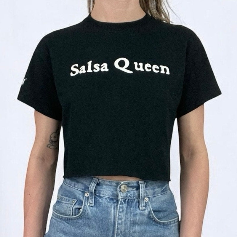 Salsa Queen Cropped Black Short Sleeve Graphic Tee