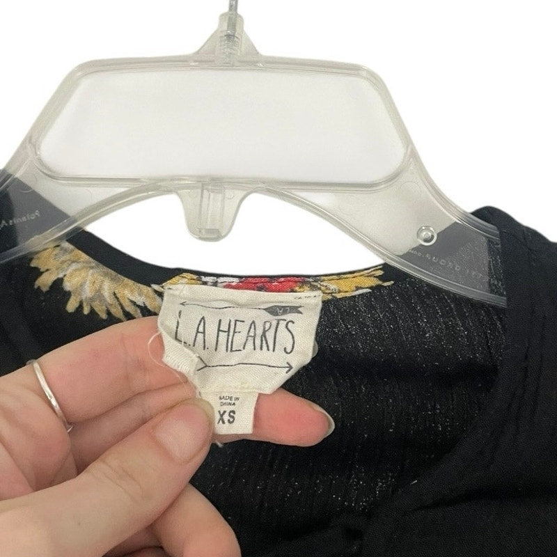L.A. Hearts Black Floral Long Bell Sleeve Lace Up Cropped Top