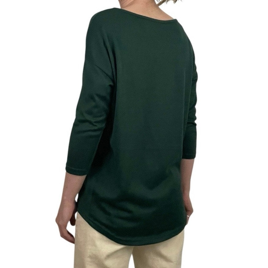 Only Soft Dark Green Quarter Sleeve Crewneck Top