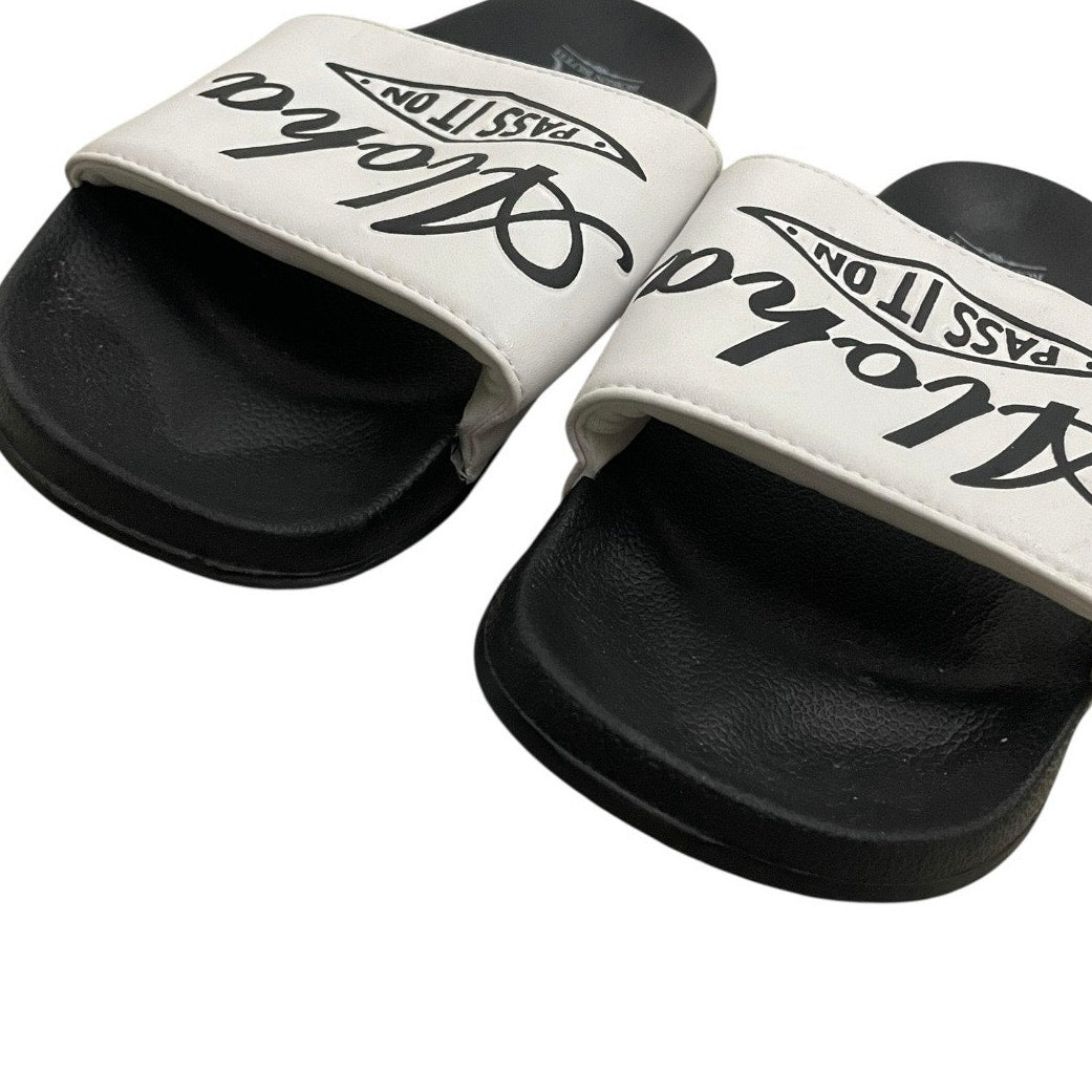 Robin Ruth Aloha Pass It On Black & White Slip-On Slides Sandals