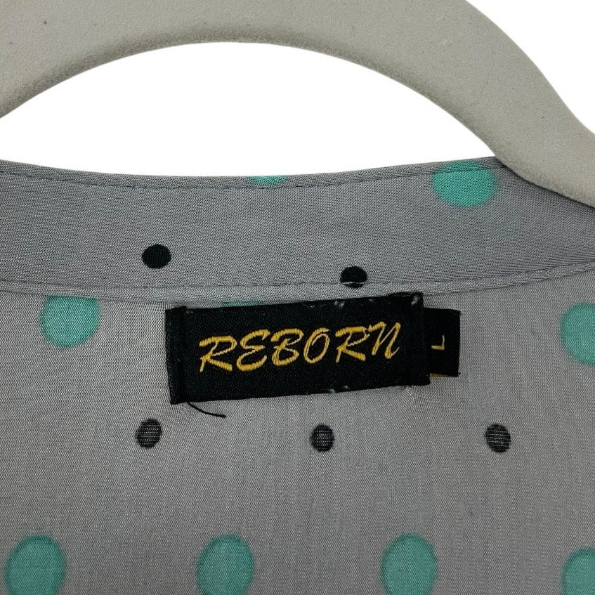 Reborn Grey & Teal Polka Dot 3/4 Sleeve Blouse