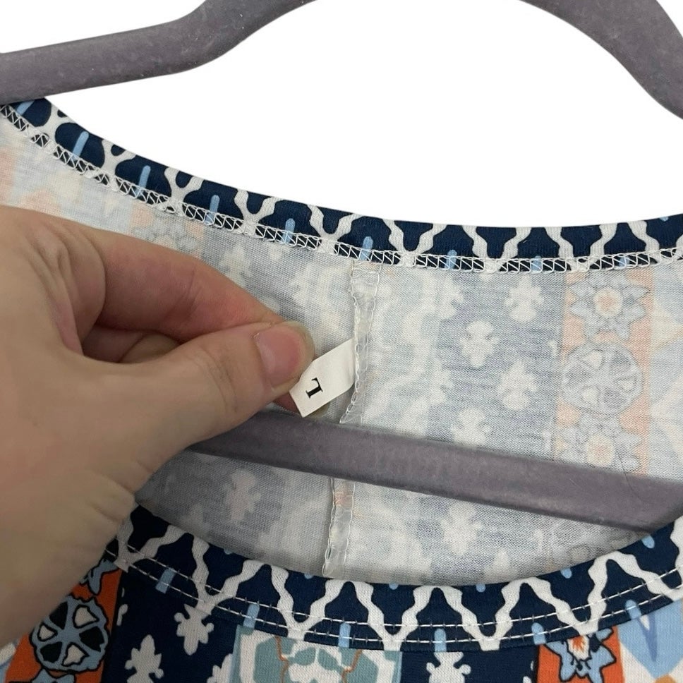 Blue & Orange Geometric Boho Print Mini Dress with Pockets