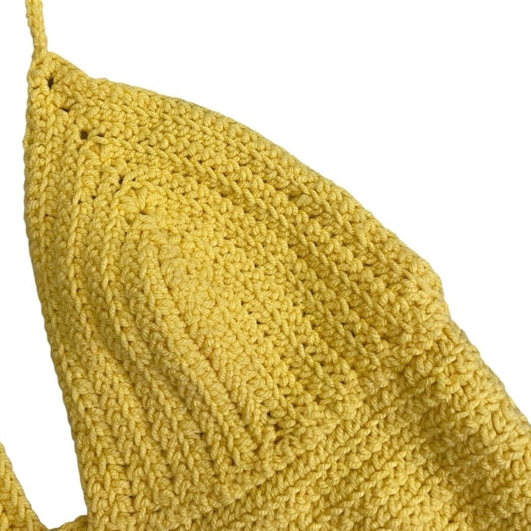 Yellow Knit Open Front Halter Neck Cropped Top