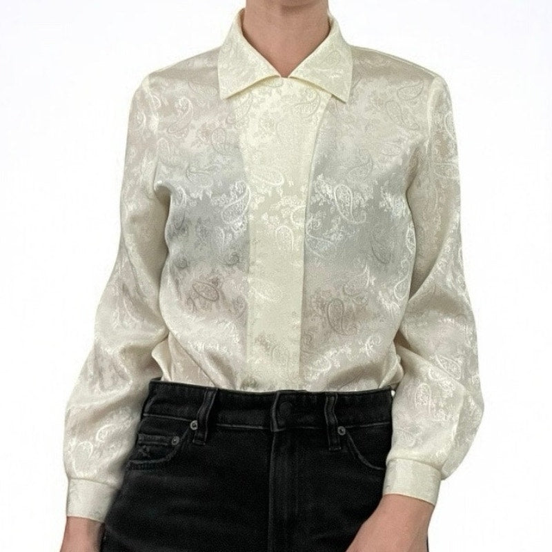 Norton McNaughton Petites Vintage Cream Sheer Paisley Button Down Blouse
