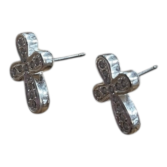 Vintage Silver Rhinestone Rounded Clover Cross Pendant Stud Earrings