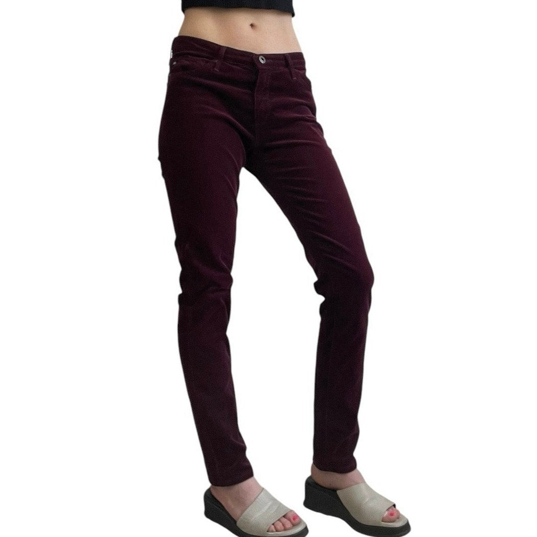Ag Adriano Goldshmied The Prima Mid-Rise Cigarette Maroon Corduroy Pants