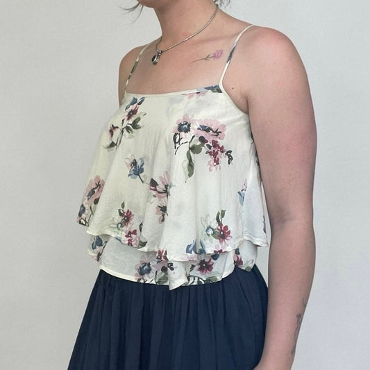 Hollister Cream & Pink Print Floral Layered Tank Top