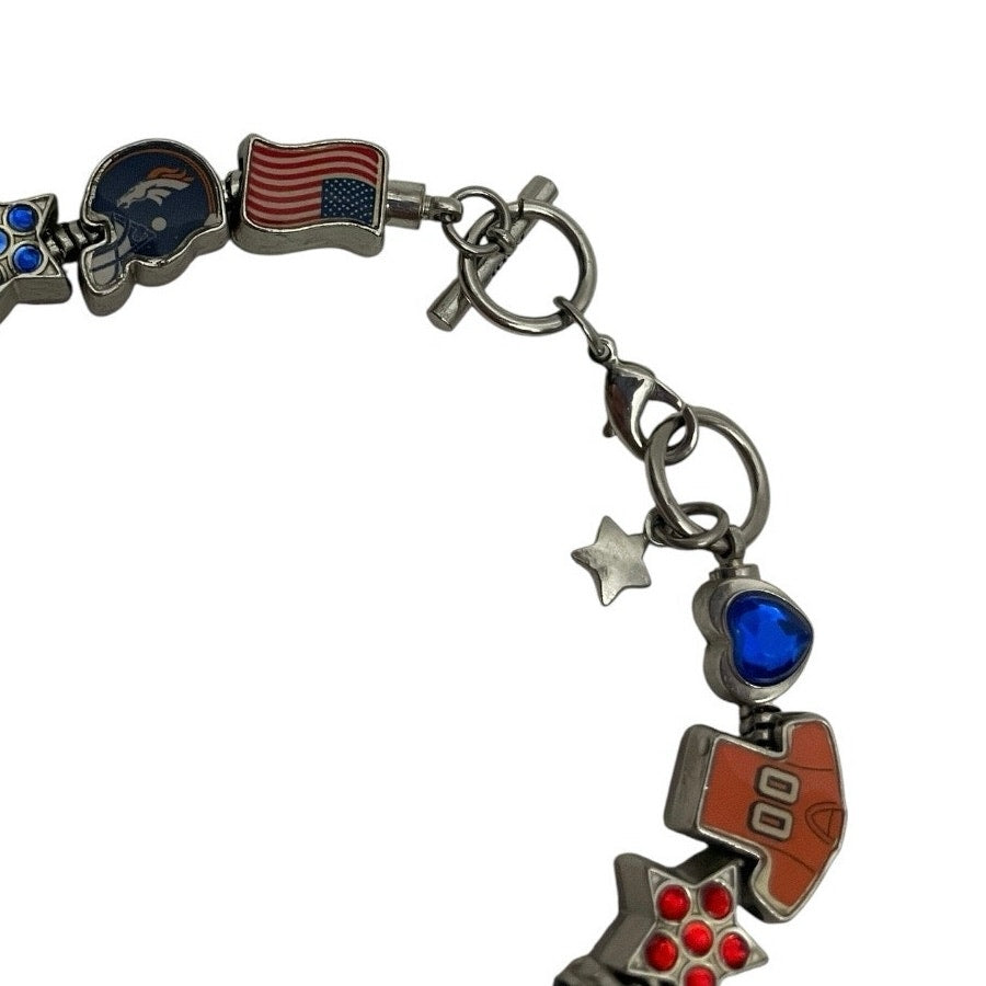 Silver Denver Broncos 4th of July Blue & Orange Charm Bracelet