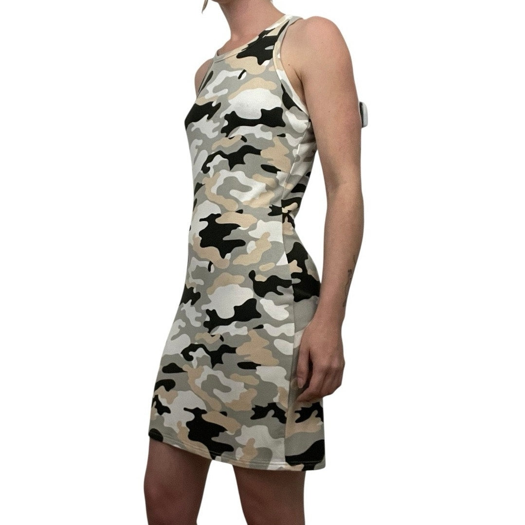 Grey & Black Camouflage Ribbed Bodycon Mini Dress